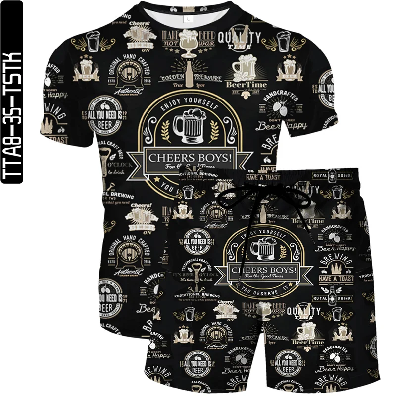 

2021 summer new graffiti pattern T-shirt suit men and women casual two-piece trend 3D digital printing
