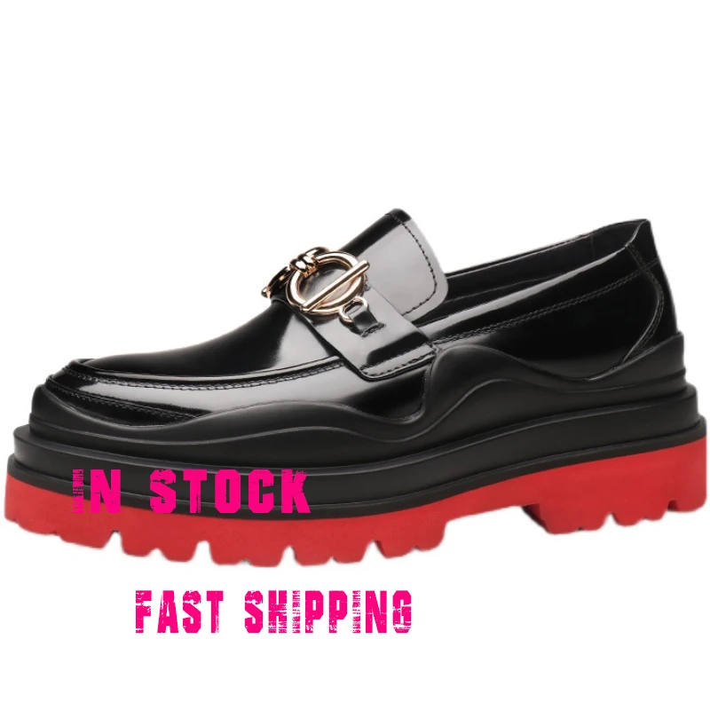 

Fashion Classic Men's Leather Shoes Black Patent Leather Increased Casual Shoes Thick Rubber Soles Comfortable Loafers Wedding