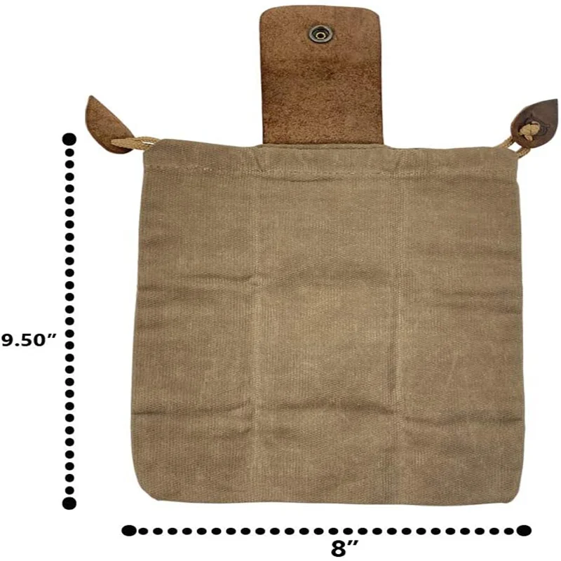 

Leather and Canvas Bushcraft Bag, Canvas Foraging Pouch for Hiking, Treasures & Seashells, Easy Looping with Belts