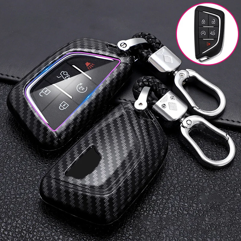 

Чехол для автомобильного ключа с узором из АБС-углеродного волокна, чехол для Cadillac XT4, XT5, XT6, CT5 2019, 2020, защитный чехол для смарт-ключа, чехол-бр...