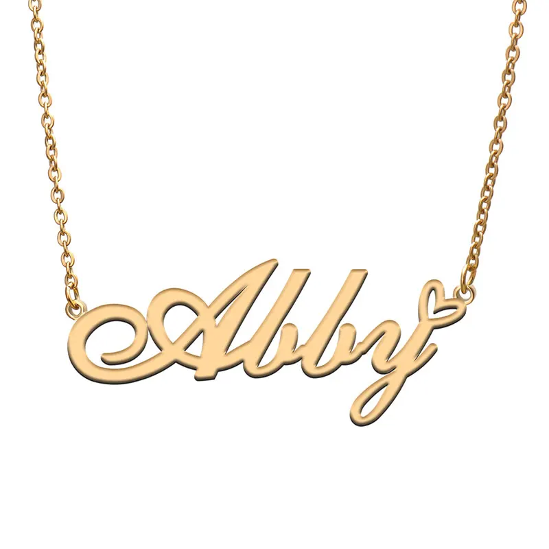 

Love Heart Abby Name Necklace Personalized Women Stainless Steel Gold & Silver Nameplate Pendant Femme Mother Child Girls Gift