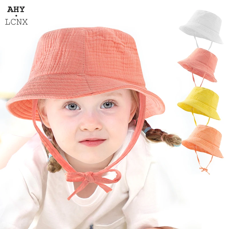 

Хлопковые детские шляпы-ведра для детей от 2 до 8 лет, весенне-осенняя детская шляпа от солнца, панамская кепка для мальчиков и девочек, морщи...