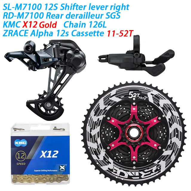 M7100 X12Gd 11-52T SHIMANO DEORE SLX M7100 комплект горного велосипеда MTB 1x12-Speed 52T SL+ RD+ zracing+ KMC X12 M7100 переключатель заднего хода - Цвет: M7100 X12Gd 11-52T