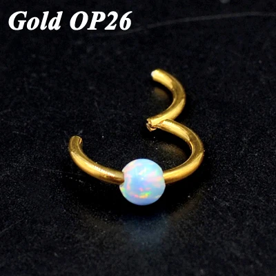 Gold OP26 1 шт. G23 титановый шарнирный сегмент кольцо с опалом камень опал губы ниппель хряща трагус спираль носовая перегородка кликер пирсинг ювелирные изделия - Окраска металла: Gold OP26