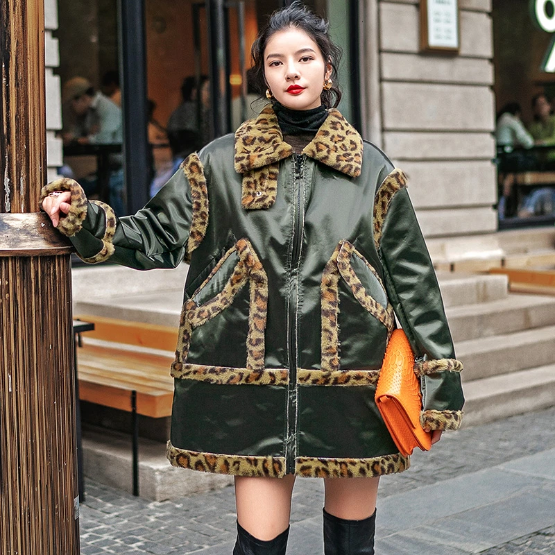 Женская куртка с леопардовым принтом модная уличная зимняя теплая свободная