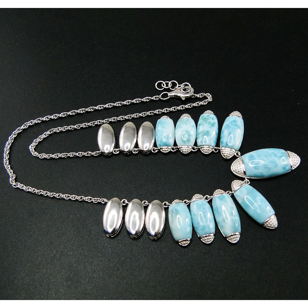 

Luxury Real 925 Sterling Silver Natural Donimica Larimar Women' s Necklace for Engagment / Aniversary / Birthday Party Gift
