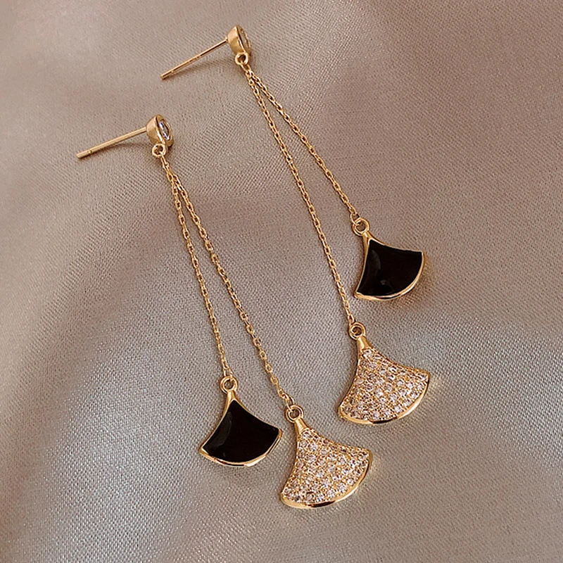 Модные золотые длинные серьги в форме ракушки с кисточками висячие кристаллами