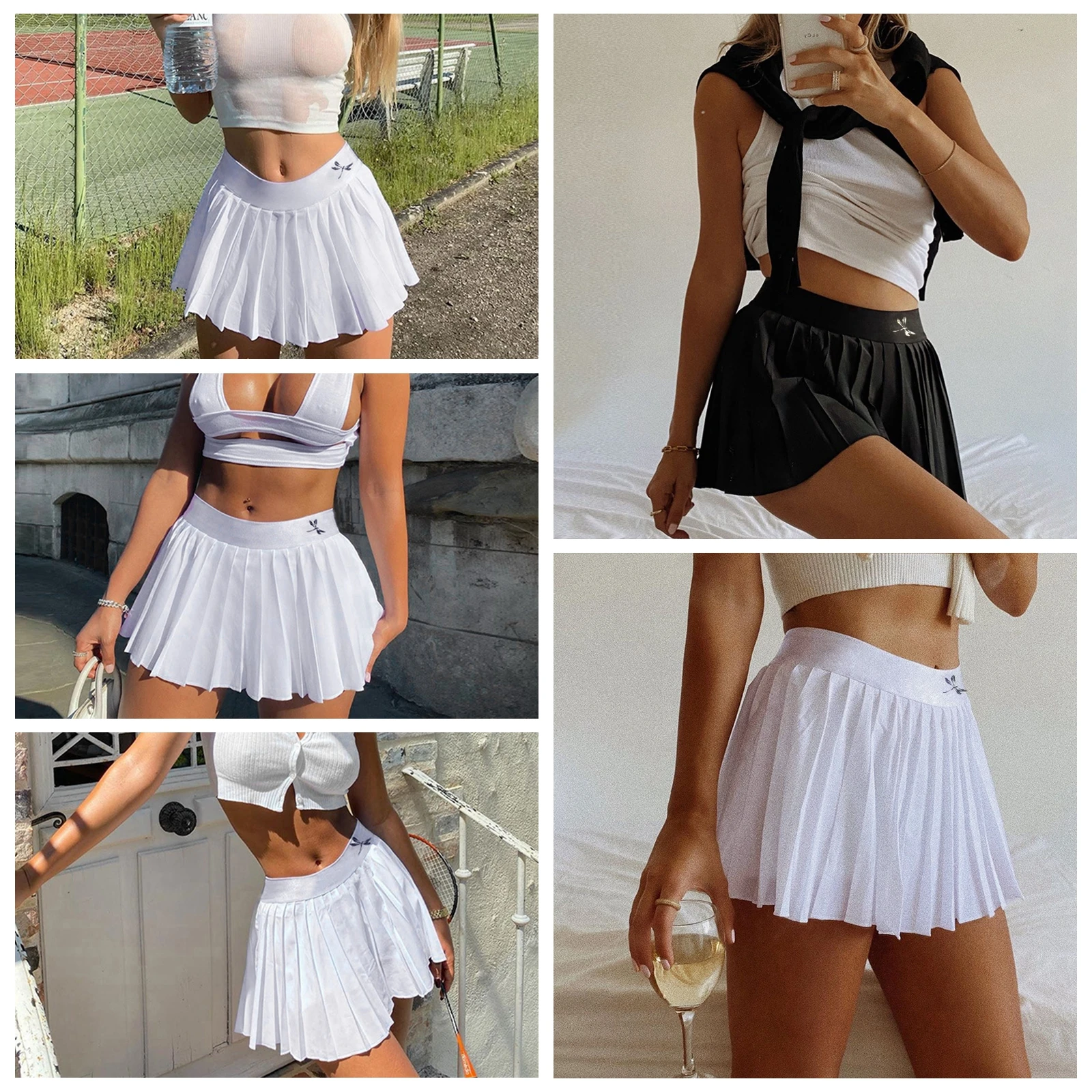 

Women Fashion High Waist Dragonfly Print Pleated Skirt Summer Ladies Stylish Mini Skirt Young Teenager for Daily Wear Holiday