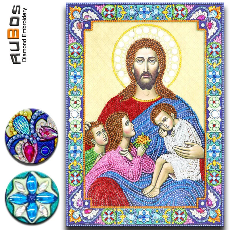 

RUBOS 5D Diamond Painting Icon Jesus and Children DIY Diamond Embroidery Big Crystal Stone Bead Pearl Mosaic 3D Glass New Sale