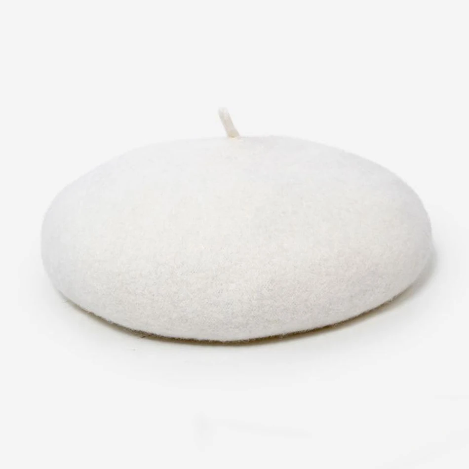 white beret BUTTERMERE, шерстяной берет, женские зимние шапки, оранжевые однотонные плоские шапки для женщин, теплая шапка французского художника, женская элегантная шапка для художников - Цвет: white beret