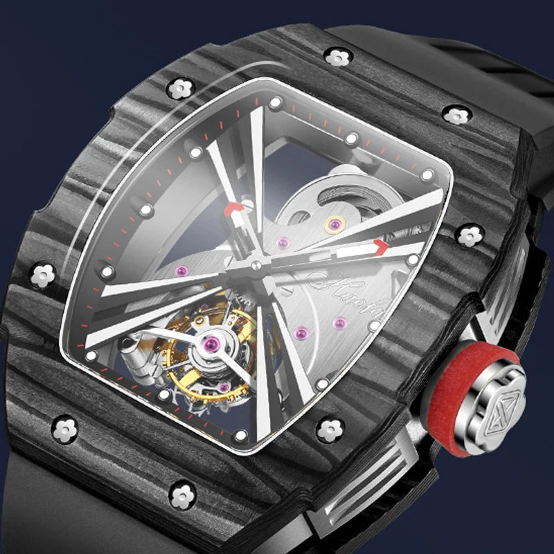 

horloges mannen Skeleton watch GUANQIN Brand 2021 automatic movement sapphire waterproof tonneau shape fashion design