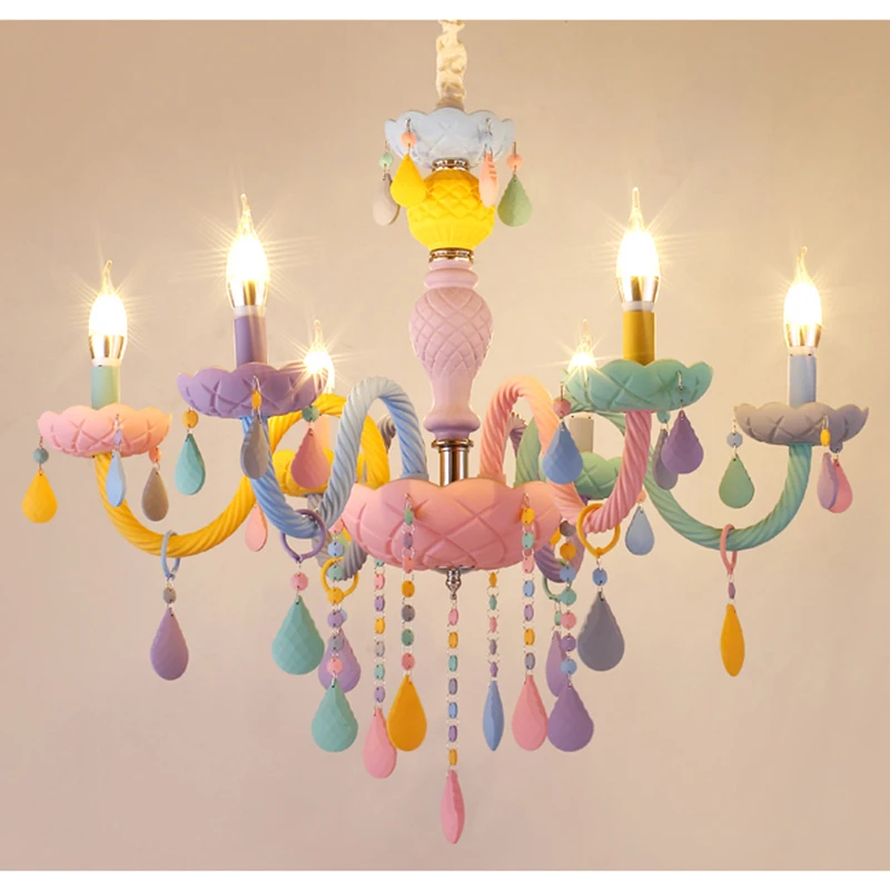 

E14 Crystal Chandelier Macaron Color Droplight Children Bedroom Lamp Fantasy girl princess Luminaire hanging light fixtures