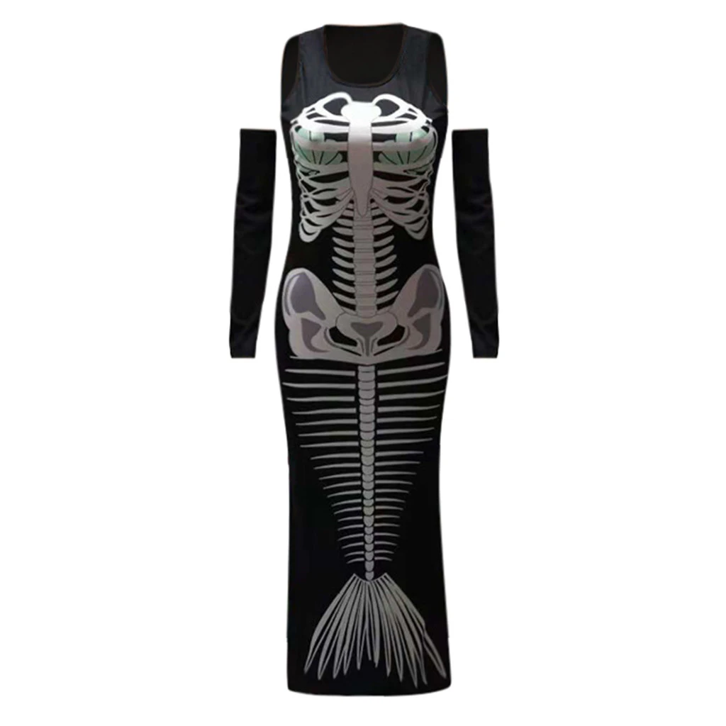 Модное женское платье на Хэллоуин карнавальный костюм с принтом черепа длинное