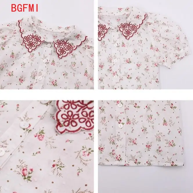 

2021 New Children's clothing Kid Girls retro cotton shirt Summer clothes Floral embroidery Short sleeve top Baby Doll shirt Thin