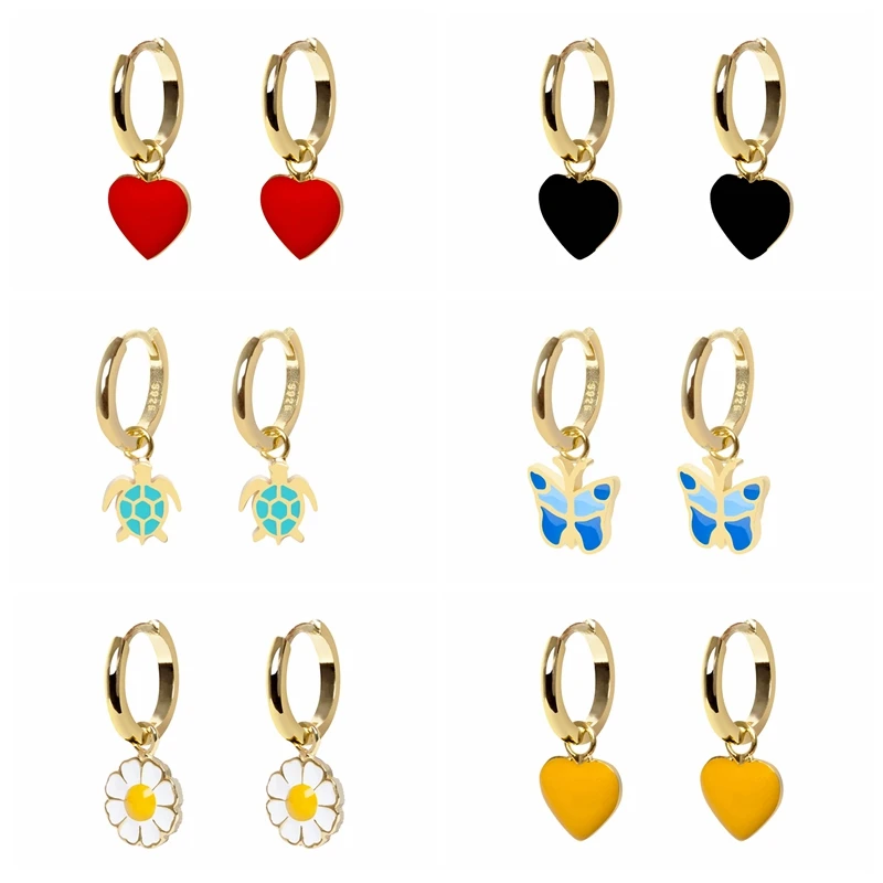 

2021 Trend Pendientes Plata 925 Silver Earrings for Women Earings Huggies Colorful Earring Love Heart Cute Earrings Jewelry