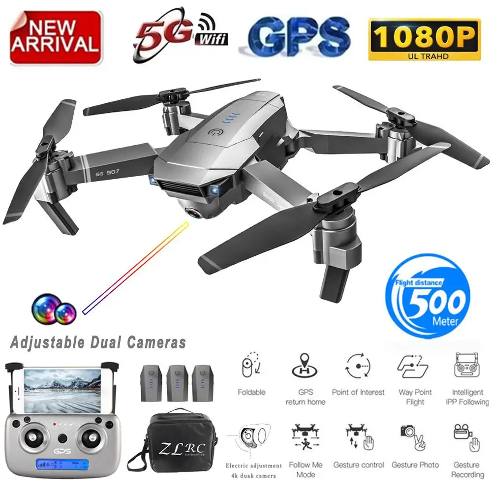 1080P 3batteries RCtown SG907 gps Дрон с камерой 4K 5G Wifi RC Квадрокоптер оптический поток складной мини Дрон 1080P HD камера Дрон - Цвет: 1080P 3batteries