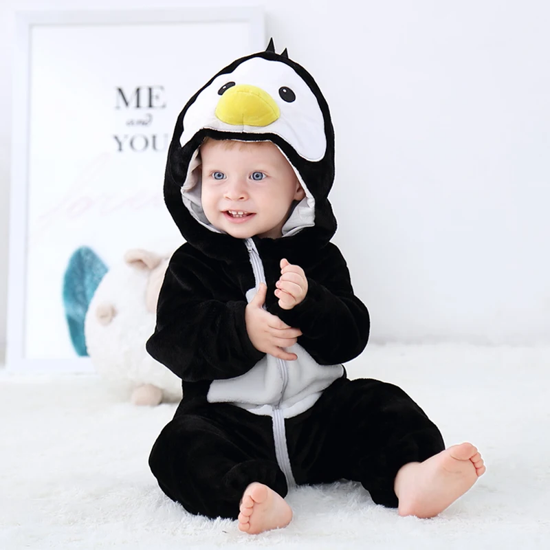 Penguin Детские комбинезоны, комбинезоны с длинными рукавами для маленьких мальчиков и девочек, комбинезон с рисунком животных и белок для младенцев, зимняя одежда для младенца - Цвет: Penguin