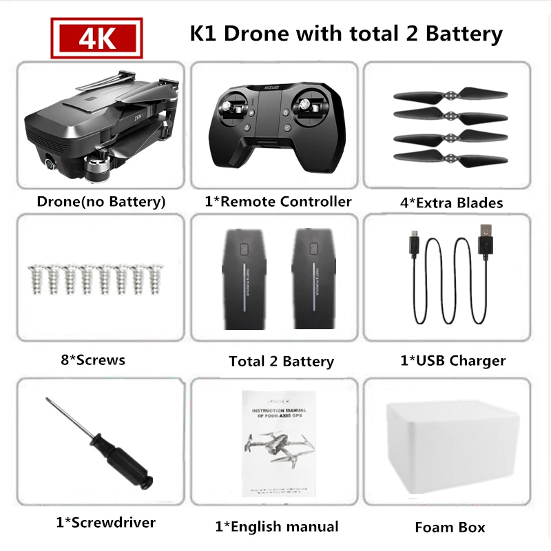 Foam Box 2B Visuo ZEN K1 Радиоуправляемый Дрон GPS с 4K HD Двойная камера управление жестами Квадрокоптер с 5G Wifi камера полета 28 минут Дрон VS F11 B4W - Цвет: Foam Box 2B