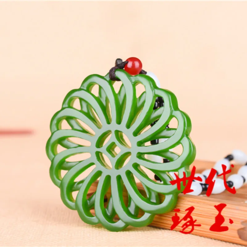 Натуральный зеленый китайский нефритовый геометрический кулон ожерелье