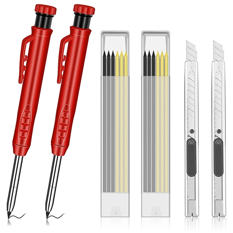 

2 твердых карандаша для деревообработки с 12 стержнями, 2 универсальных ножа, встроенная точилка для карандашей, для деревообрабатывающего а...