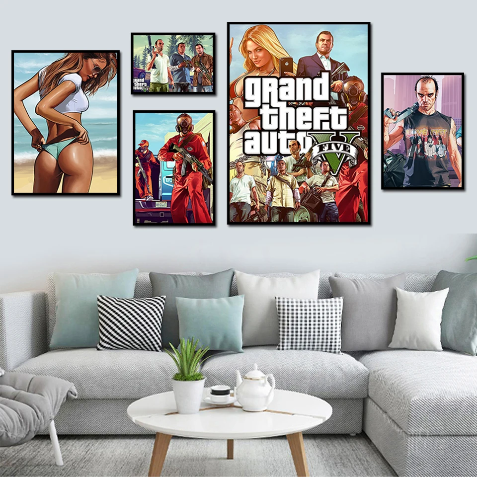 GTA 5 плакаты на холсте настенное искусство грандиозное украшение авто V игровые