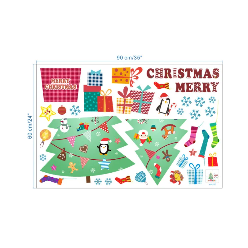 

Christmas Tree Stocking Snowflakes Wall Stickers For Shop Home Decoration Xmas Festival Pvc Mural Art Diy Kids Room Wall Decals