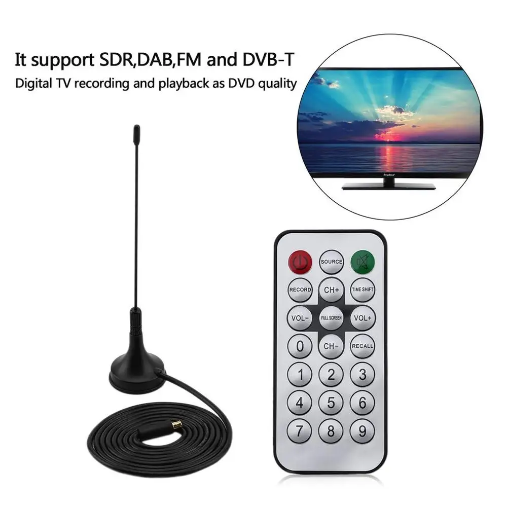 USB 2 0 цифровой DVB-T SDR + DAB FM HD ТВ-оборудование ТВ-тюнер приемник с антенной RC RTL2832U и