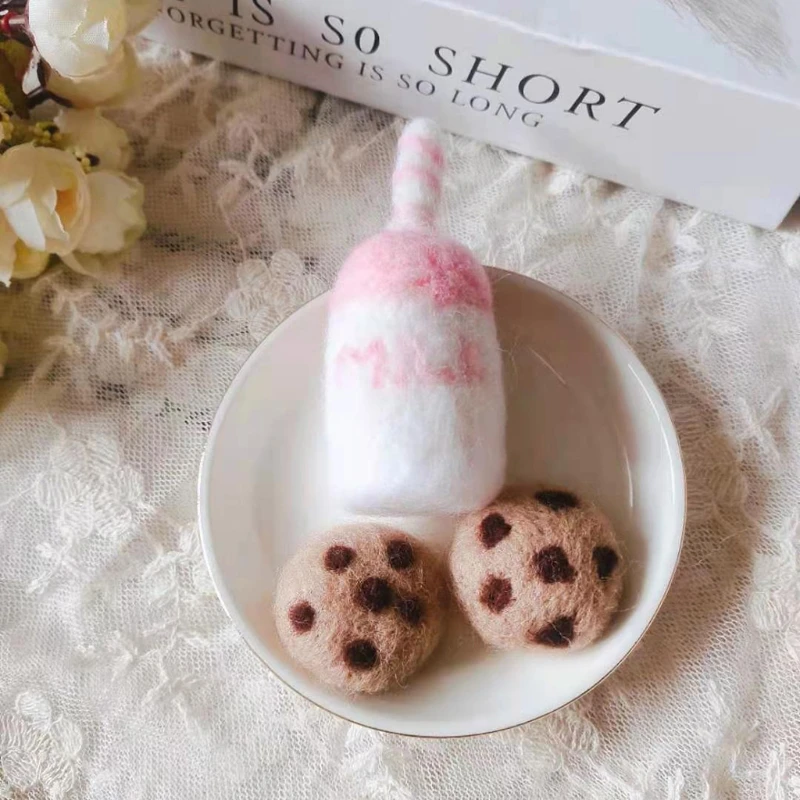 

DIY Baby Wool Felt Milk Bottle+Cookies Decorations Newborn Photography Props Infant Photo Shooting Accessories