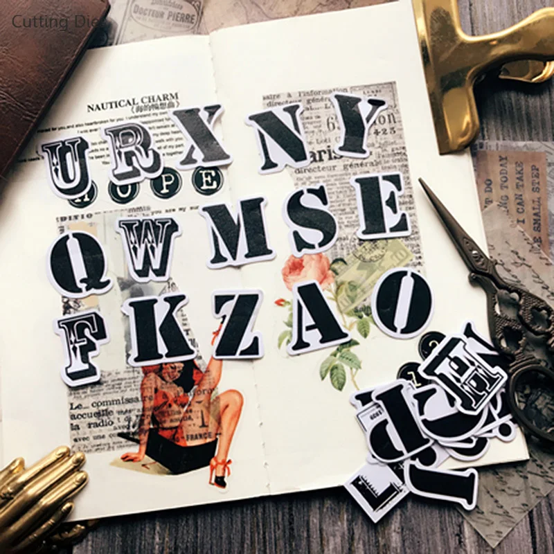 Самоклеящиеся бумажные наклейки с буквами алфавита черно белые для скрапбукинга