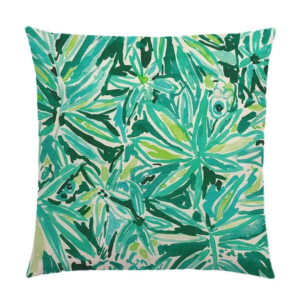 

45*45cm Watercolor Tropical Jungle Green Leaf Cactus Cushion Cover Home Bedroom Living Room Decoration Pillow Case