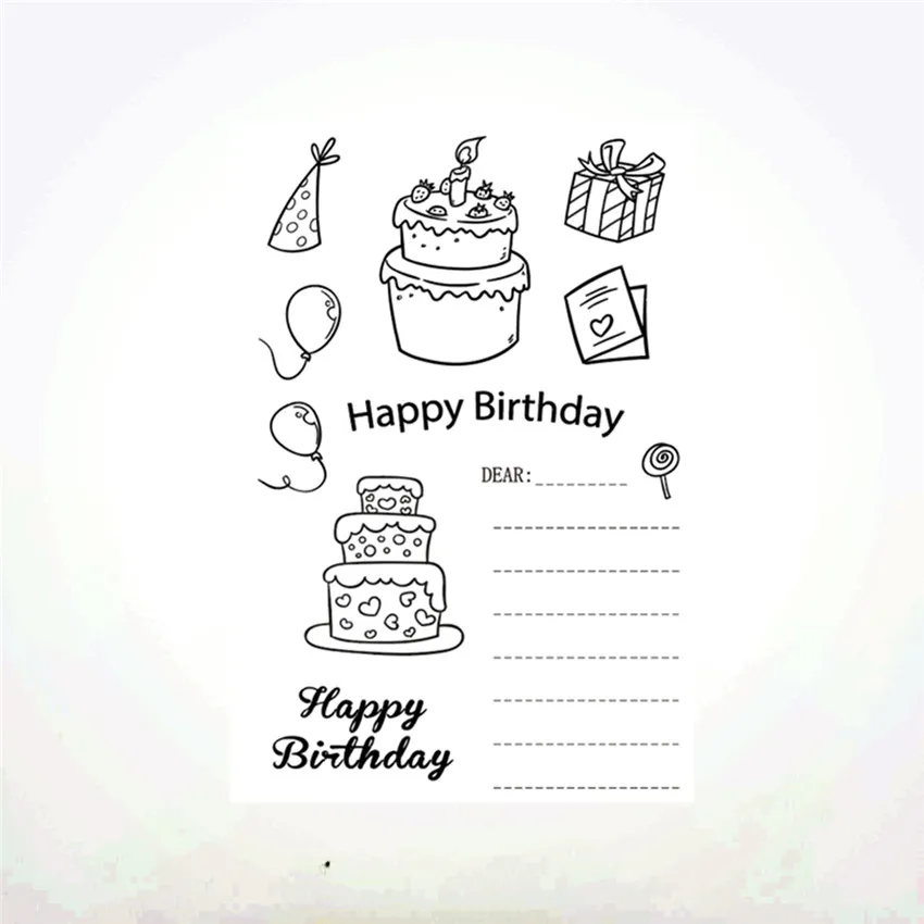 11x16 см Торт ко дню рождения прозрачный печать прозрачные наклейки силиконовый