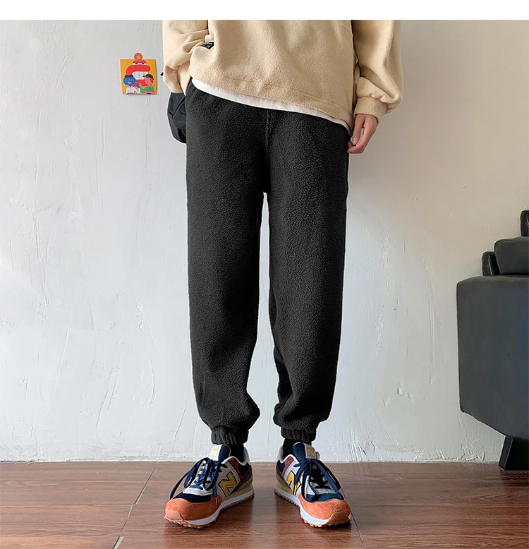 Winter Plus Velvet Padded Pants Men's Warm Fashion Casual Lamb Hair Pants Men Streetwear Wild Loose Joggers Sweatpants Mens