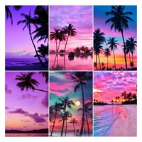 5d diy diamond painting landscape full square round drill embroidery seaside cross stitch sunset coconut tree decoration hobby