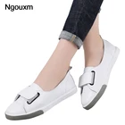 Ngouxm2021; Сезон весна-осень; Женские лоферы на плоской подошве; Женские слипоны; Белые мокасины из натуральной кожи; Повседневная женская обувь