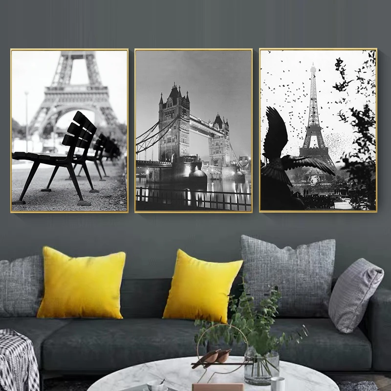 

3 Pieces Brooklyn Bridge France Paris Triumphal Arch Tower Posters Pictures Canvas Wall Art Home Decor Paintings for Living Room