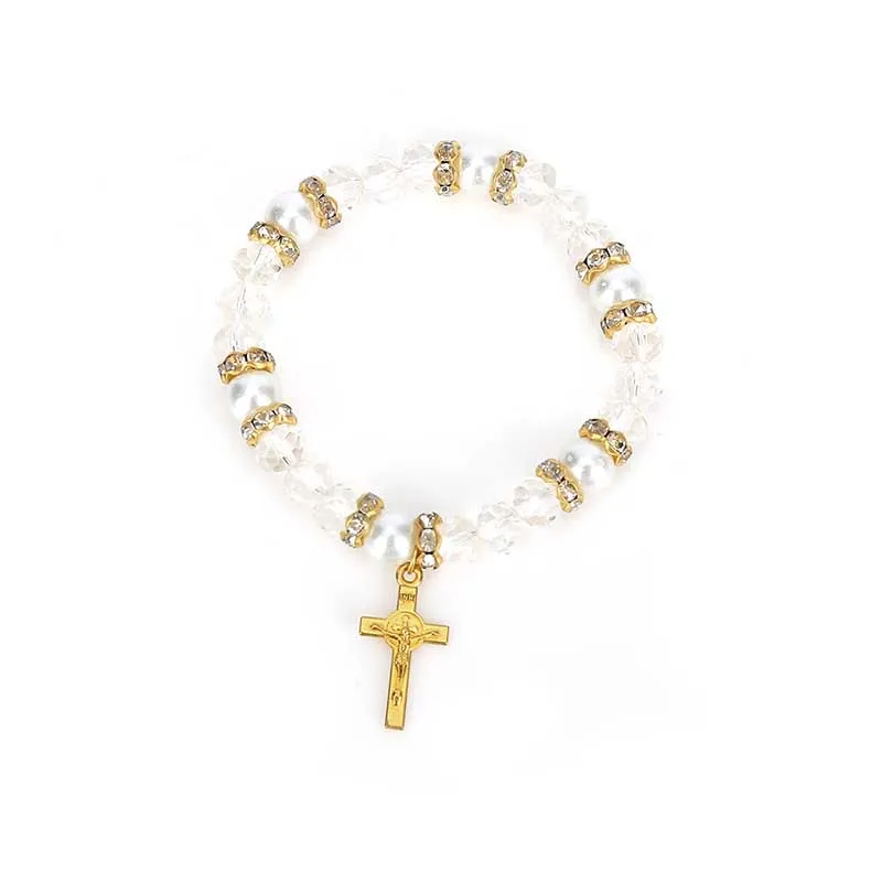 Браслет с изображением Святого Бенедикта из хрустальных бусин|Плетеные