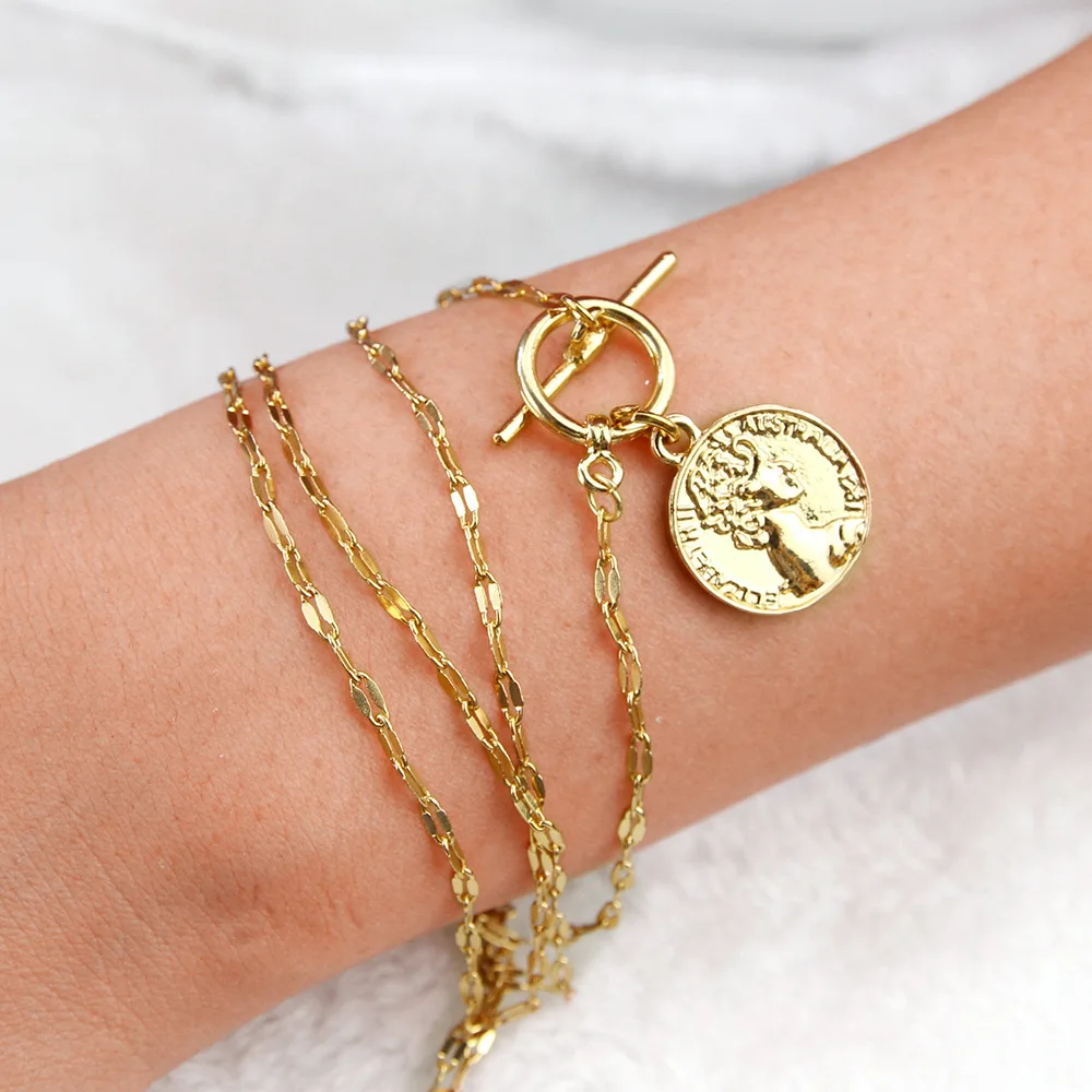 

Fashion Multi-layer Coin Pendants Charm Bracelets For Women Punk Alloy Bangle Bracelet Jewelry Accessories