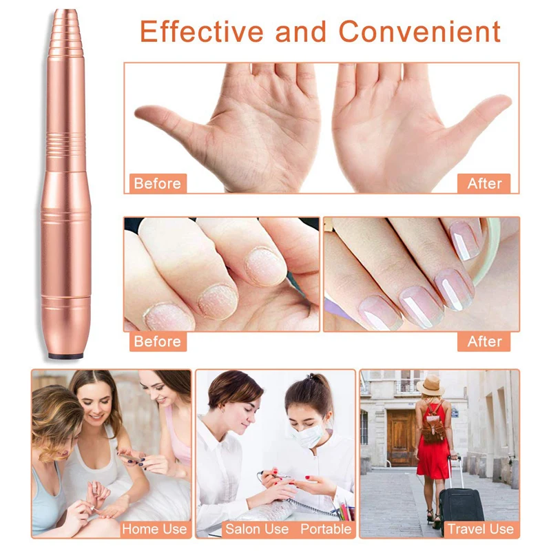 

Electric Nail File Kit Portable Nail Drill Electric Manicure Tools for Home Use DIY Nail Art Nail Salon Golden US Plug