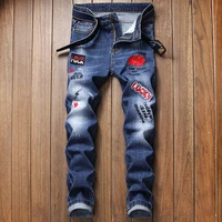 mens embroidered jeans 2021 new trends mens embroidered jeans mens stretch jeans trousers cartoon letters embroidered boyssl