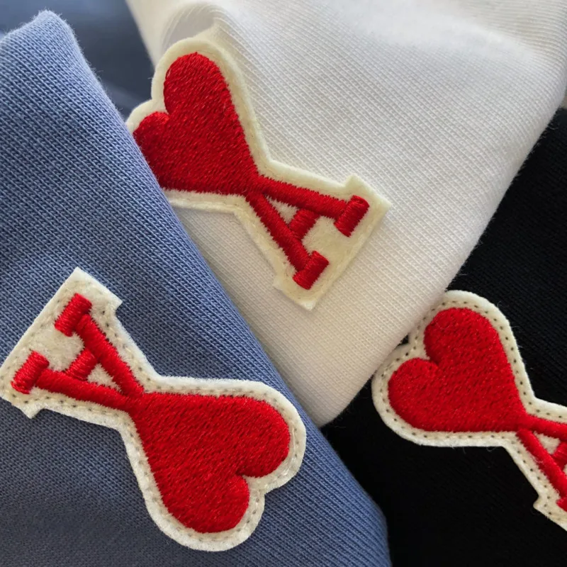 

2021 Summer New AMparis Alexandre Mattiussi Hearts A Love Embroidery Fashion Men's and Women's Short Sleeve T-shirt Clothes