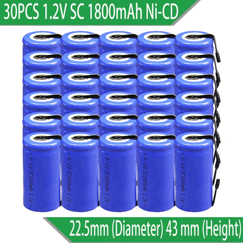 Новые 30 шт./лот высококачественные Sub C SC 1 2 V 1800mAh Ni-Cd никель-кадмиевые