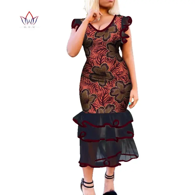 Женское платье с драпировкой и оборками Bazin Riche кружевное в африканском стиле