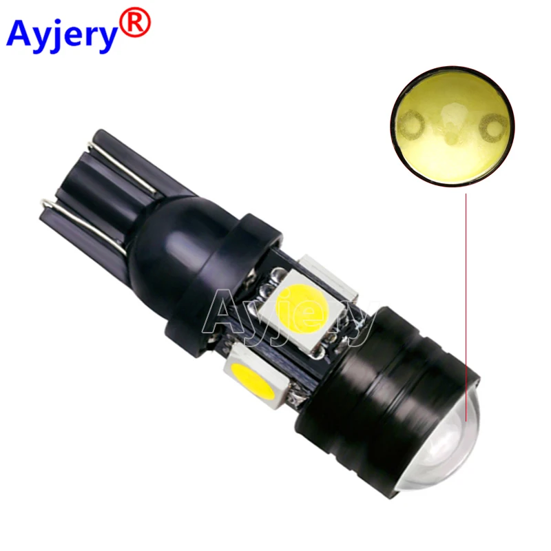 AYJERY 100X T10 LED W5W Light Bulbs 5050 SMD Lens 4 LED 1.5W 12V Parking 194 168 White Red Blue Green Wedge Clearance Light Lamp