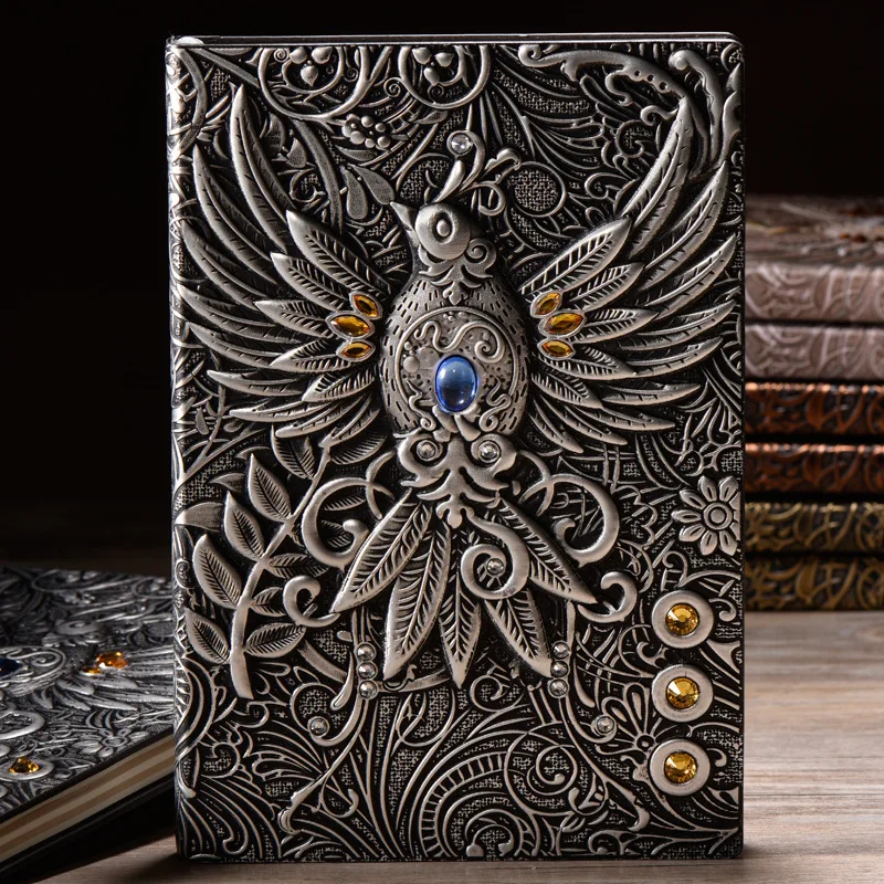 

3D Notebook Vintage Embossed Retro Phoenix Bird Agenda 2021 Travelers Diary Lined Notebook Gift Bible Planner School Office