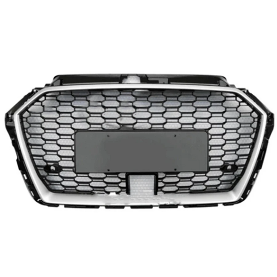 

For Audi A3 S3 Sline Racing Grill Silver Front Bumper Honeycomb Mesh Guard 2017 2018 2019 Car Accessories for Quattro ACC Style