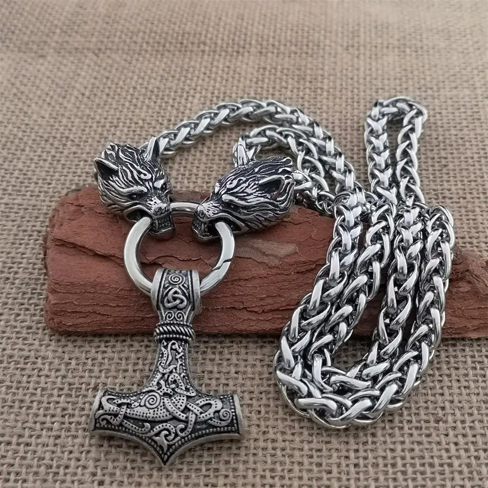 Viking Тора молот кулон ожерелье титановая сталь волчья голова цепочка Ретро