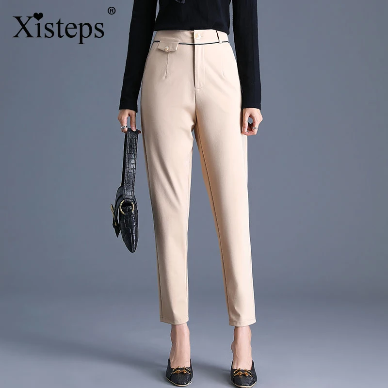 Новые модные женские повседневные брюки Xisteps 2020, осенние брюки, Женская рабочая одежда, женские Капри для офиса, женские эластичные бриджи фото