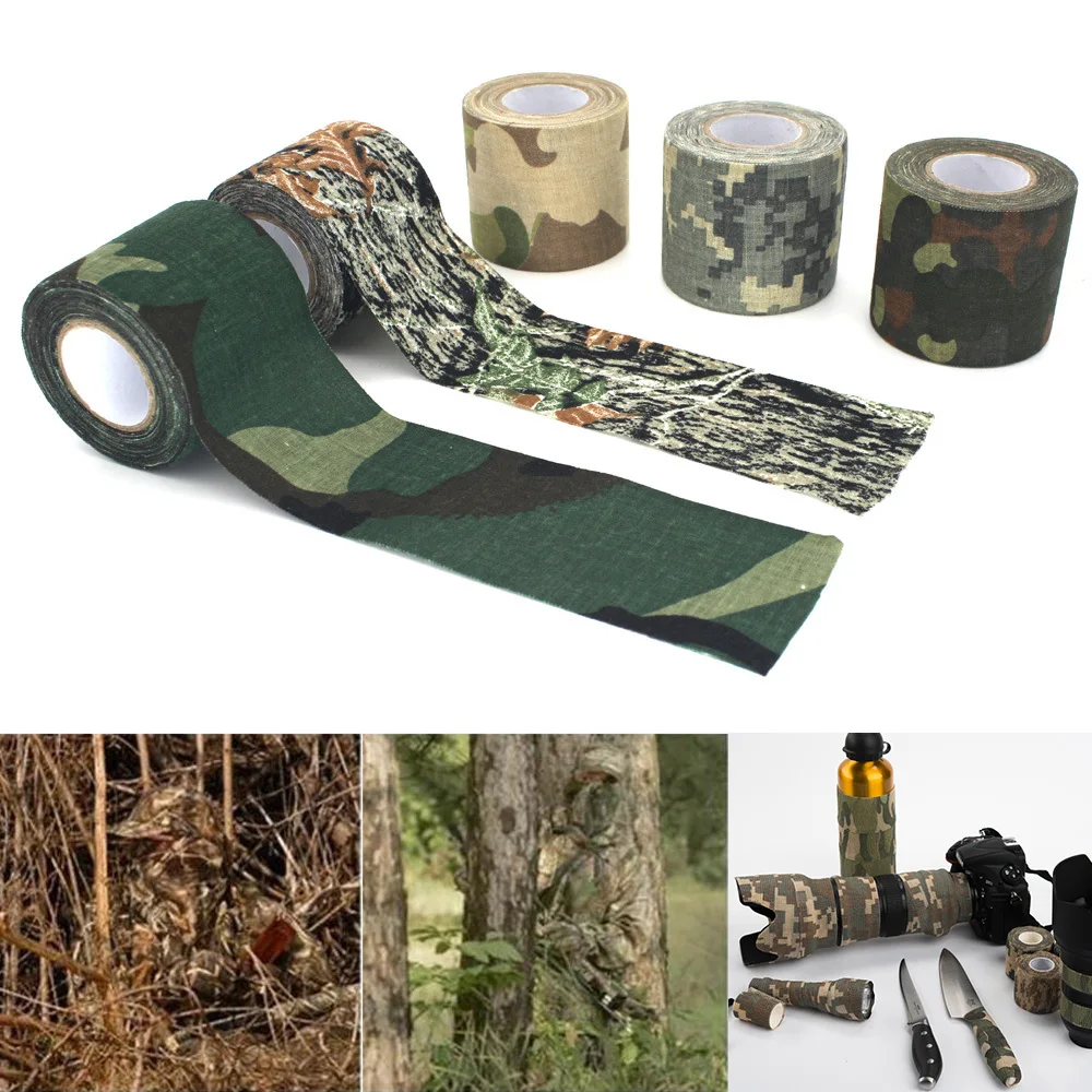 4.5*500cm Plastic Retractable Non-woven Outdoor Camouflage Hunting Cycling Stickers Tape Army Camo Wrap Sniper Rifle Hide | Спорт и