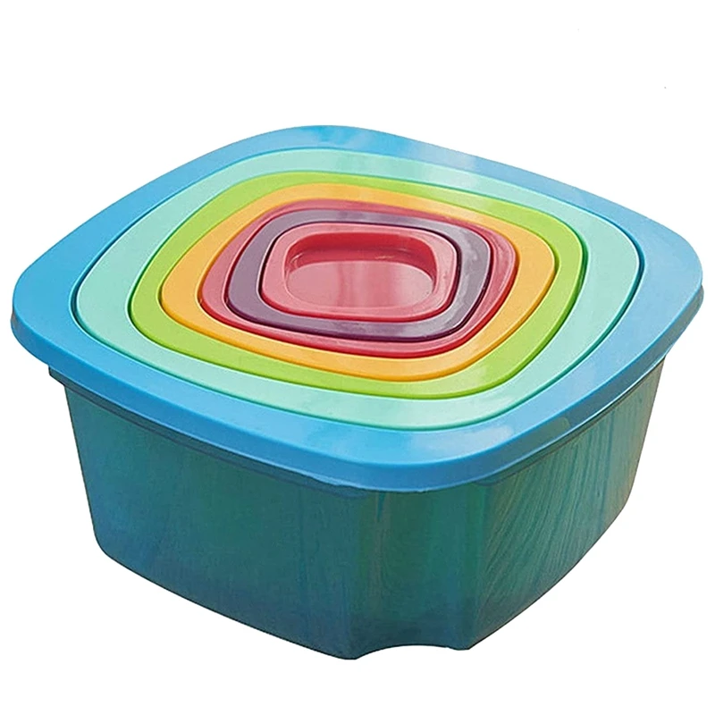 

7PCS Food Container Plastic Fresh-Keeping Box Fridge Multi Capacity Crisper Rainbow Food Storage Box Kitchen Storag