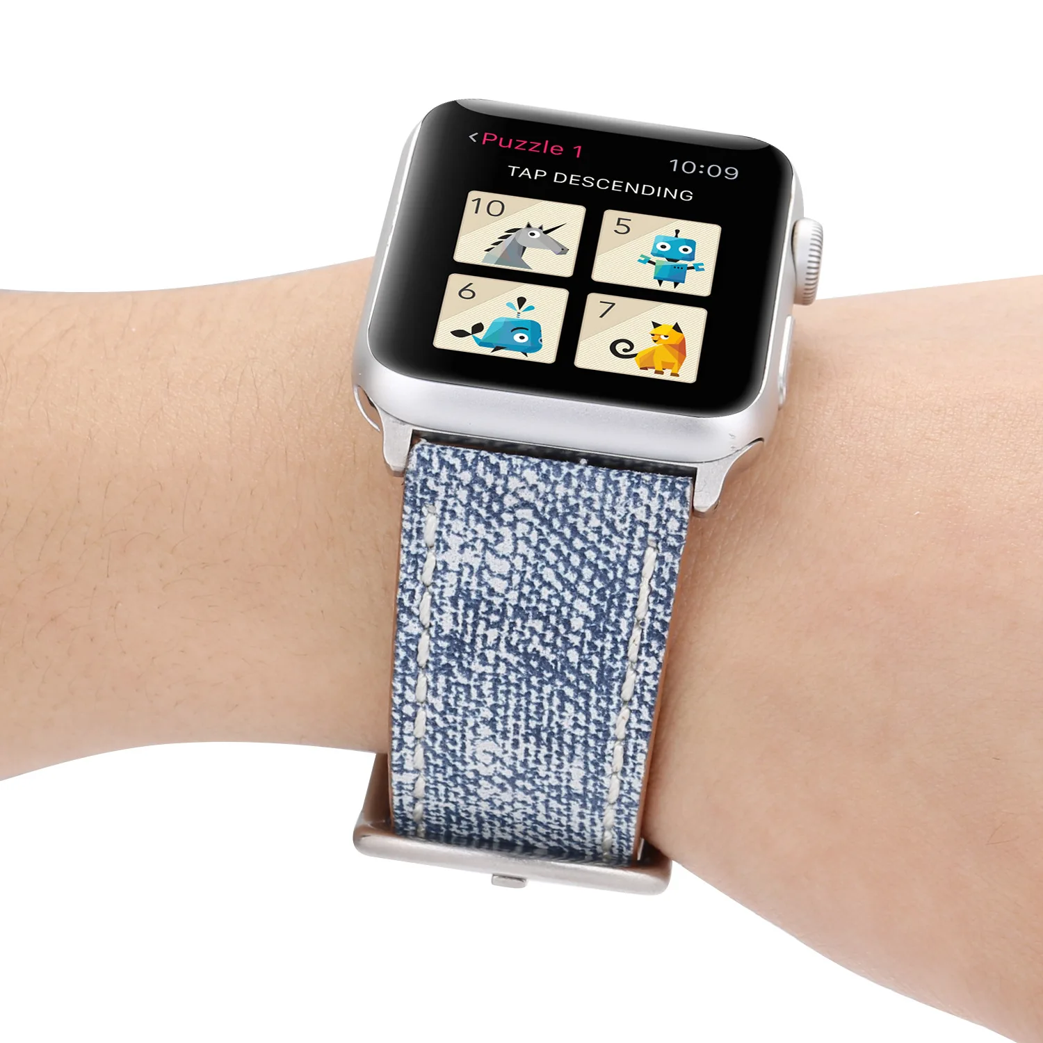 Ремешок для apple watch series 4 5 3 2 1 кожаный ремень для iwatch холст с классической пряжкой темно-синие джинсы 38 42 мм